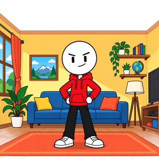 Flat 2D Stickman in Red Hoodie