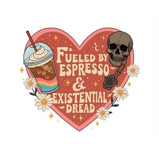 Espresso Heart Doodle with Skeleton Hand