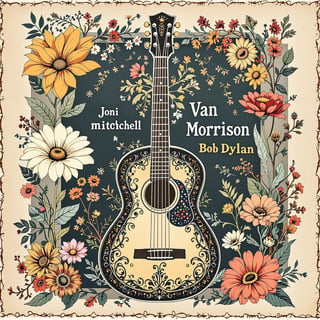 Retro Western Guitar Floral Artwork