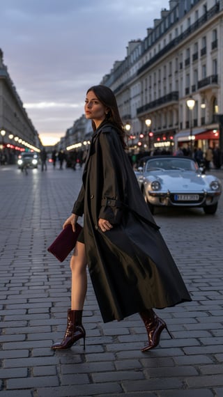 Elegant Woman on Champs-Élysées at Dusk