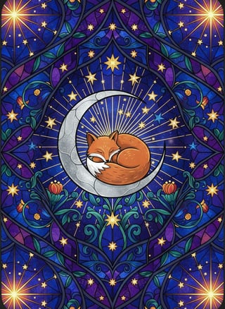 Stained-Glass Fox Moon Wallpaper