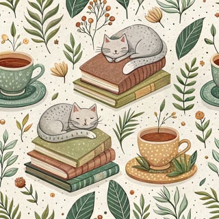 Cozy Cats and Tea Pattern