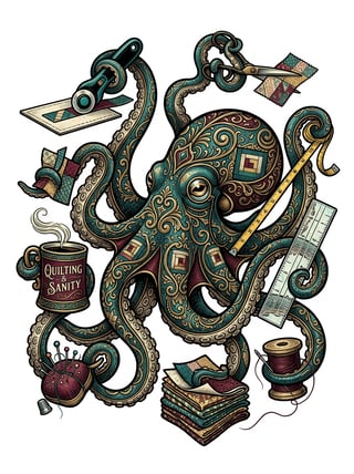 Octopus Quilting Tools Illustration