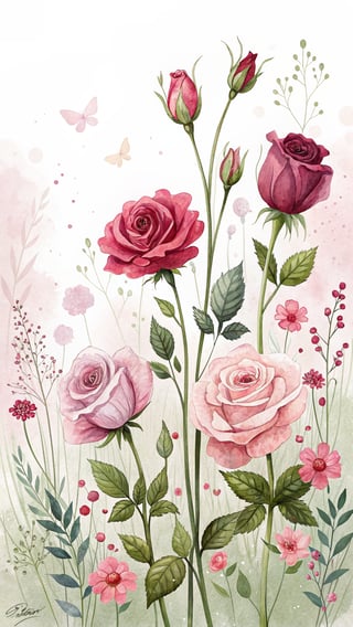 Vivid Watercolor Roses Illustration