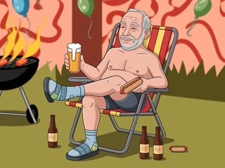 Cartoon Uncle at Backyard BBQ