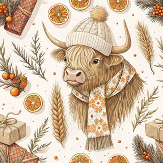 Bohemian Highland Cow Christmas Art