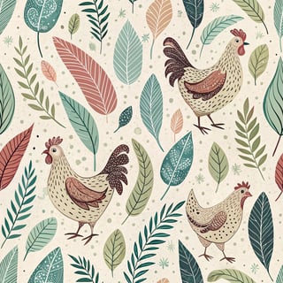 Boho Chicken and Leaf Tossed Design