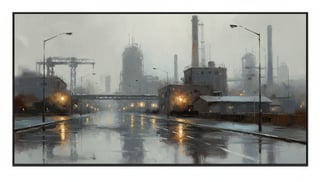 Abstract Industrial Skyline in Rain
