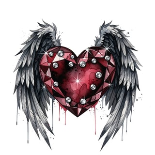 Gothic Rhinestone Heart with Angel Wings