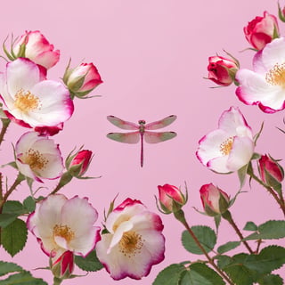 Photorealistic Dragonfly and Roses Art