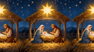 Nativity Scene Illustration with Bethlehem Star