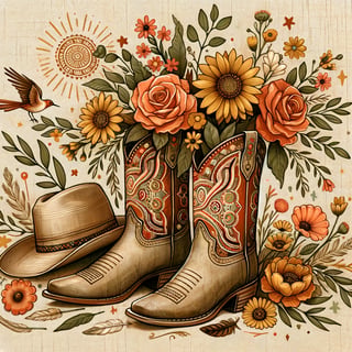 Boho Festival Cowboy Boots Illustration