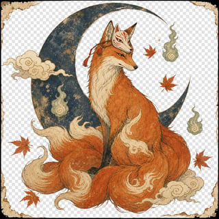 Vintage Kitsune Moon Poster