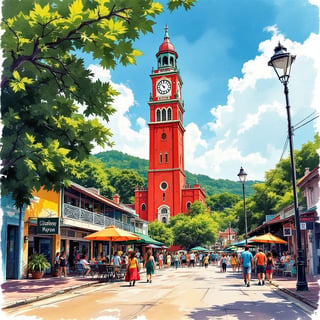 Ink and Watercolor Travel Poster of Georgetown