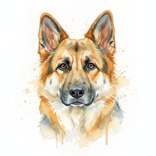 Watercolor German Shepherd Portrait