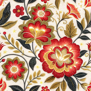 Neon Red Floral Embroidery Design
