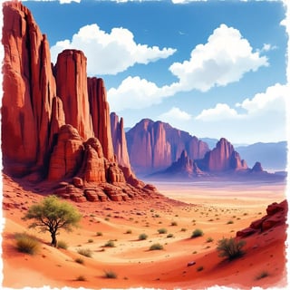 Wadi Rum Desert Ink & Watercolor Art