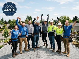 Roofing Staff Posing with Logo