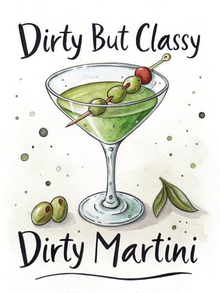 Hand-Drawn Watercolor Martini Glass