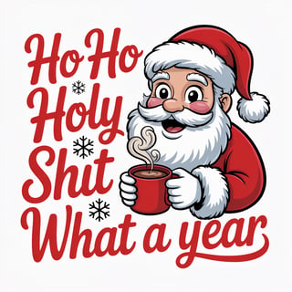 Cheerful Cartoon Santa with Hot Cocoa
