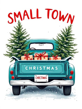 Vintage Teal Truck Christmas Illustration