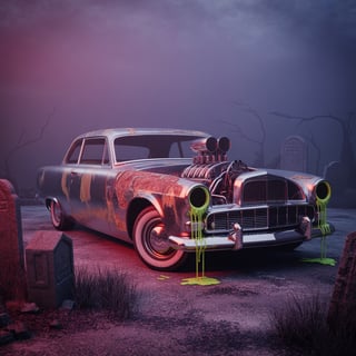Zombie Hot Rod in Foggy Junkyard