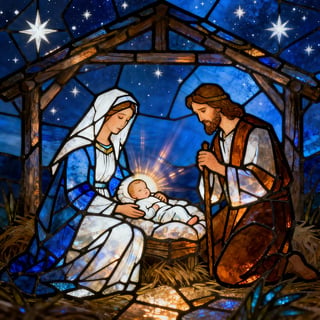 Stained Glass Nativity Scene