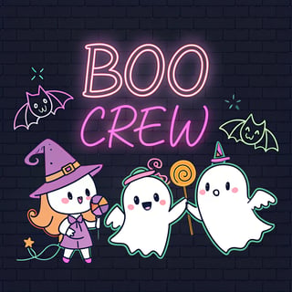 Neon Chibi Ghosts Halloween Art