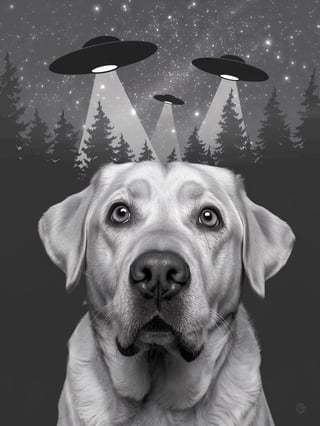 Confused Labrador Retriever in Night Sky