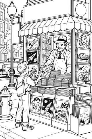 1950s Newsstand Coloring Page