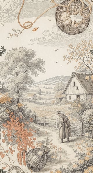 Vintage Toile Farm Scene Design