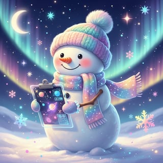 Kawaii Snowman Teacher with Cosmic Elements