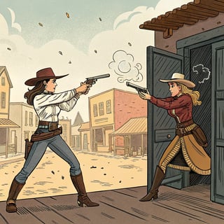 Retro Comic Book Cowgirl Showdown