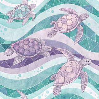 Pastel Sea Turtles on Checkerboard Waves