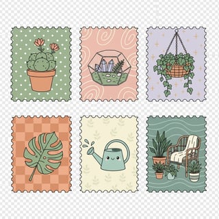 Whimsical Plant-Themed Stamp Illustrations