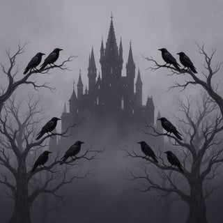 Gothic Castle Silhouette with Crows