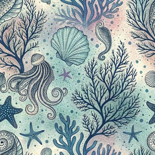 Hand-Drawn Ocean Tattoo Pattern