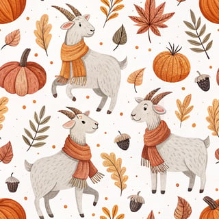 Cartoon Goats with Fall Pumpkins