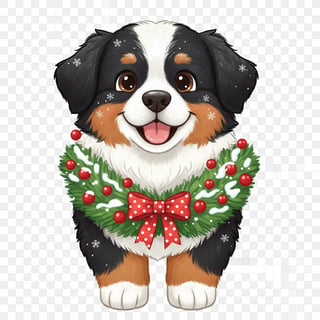 Bernese Mountain Dog with Christmas Wreath