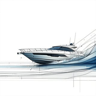 Minimalist Motor Boat Line Drawing