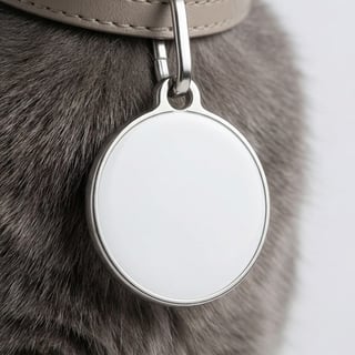 White Metal Pet Tag on Cat Collar