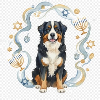 Bernese Dog with Hanukkah Decor