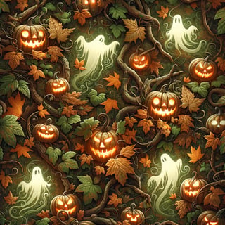 Woodland Camouflage with Glowing Pumpkins