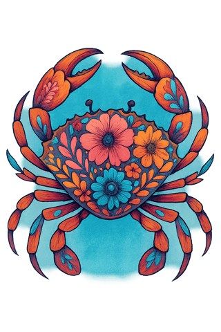 Boho Floral Crab Illustration