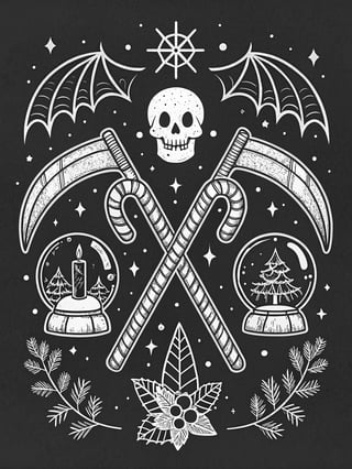 Halloween-Christmas White Line Art Design