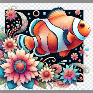 Boho Floral Clownfish Illustration