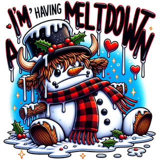 Melting Highland Cow Snowman Illustration
