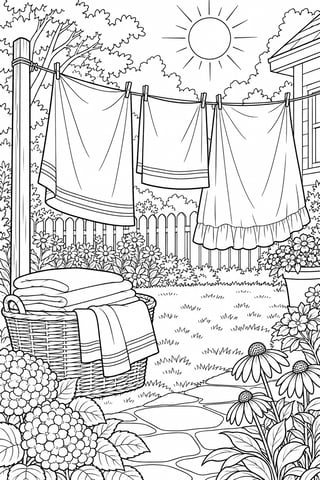 Laundry Day Line Art Coloring Page