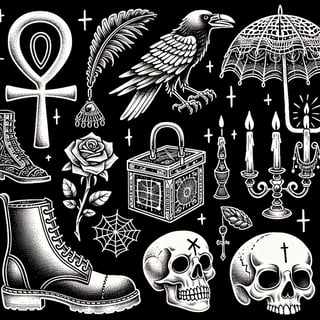 White Line Art Gothic Doodle Clipart