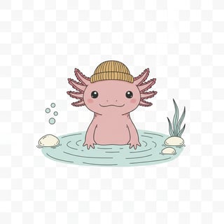 Cute Axolotl Illustration with Water Ripples
